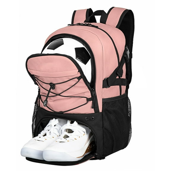 Bxaolu Basketball Backpack Basketball Equipment Bag with Ball and Shoe Compartment, 32L Capacity Lightweight Soccer Backpack Volleyball Backpacks, Pink