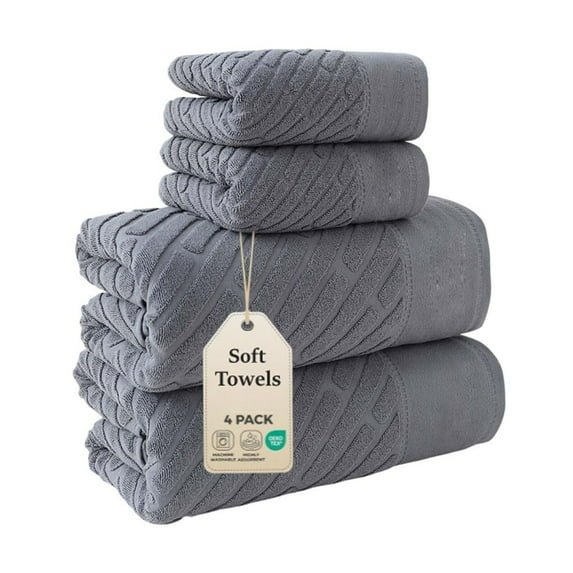 Bxaolu Bath Towel Set, Cotton Bathroom Towels, Soft and Absorbent, 4 Piece Towel Set Include 2 Bath Towels, 2 Washcloths, Gray