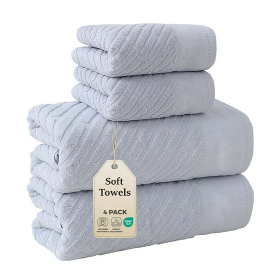 Bxaolu Bath Towel Set, Cotton Bathroom Towels, Soft and Absorbent, 4 Piece Towel Set Include 2 Bath Towels, 2 Washcloths, White