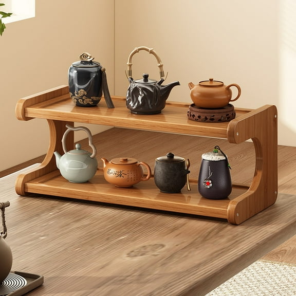 Bxaolu Bathroom Countertop Organizer, 2 Tier Vanity Organizer and Storage for Cosmetic Skincare Perfume, Wood Bead Storage Shelf for Bathroom Kitchen Coffee Station, Brown