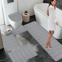 Bxaolu Bathroom Rug Set 5 Piece, Soft Bath Mat Set, Absorbent Bath Mats for Bathroom - Non-Slip & Washable Bathroom Rugs for Tub, Toilet and Floor, Gray