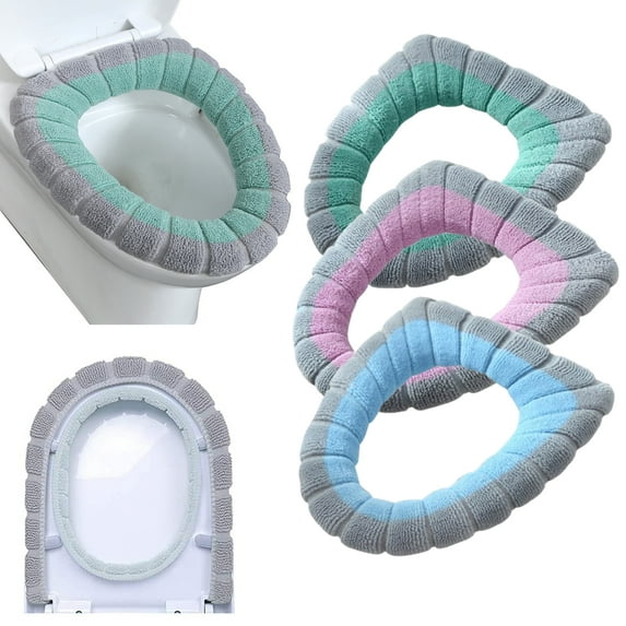 Bxaolu Bathroom Soft Thicker Warmer Stretchable Washable Cloth Toilet Seat Cover Pads 3PCS - Easy Installation Comfortable Toilet Lid Seat Cover(Green/Blue/Pink)