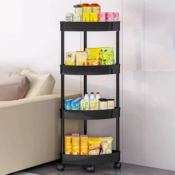 Bxaolu Bathroom Standing Shelf, 4 Tier Movable Shelf Units,Open Floor Shelves,Triangular Curved Corner Shelf Stand for Small Space,Ideal for Bathroom,Kitchen,Vanity Storage and Organizer,Black