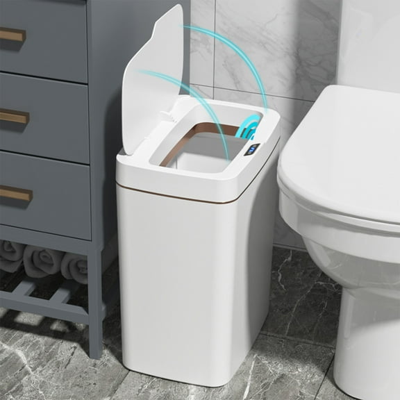 Bxaolu Bathroom Trash Can with Lid, 4 Gallon Motion Sensor Garbage Can Automatic Touchless Trash Cans, Slim Plastic Smart Waste Basket for Bedroom, Office, Living Room, White