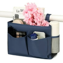 Bxaolu Bedside Caddy Hanging Bed Organizer Storage Bag Pocket for Bunk and Beds, Bedroom, Dorm Rooms Bed Rails, Multi-Function bed Shelf with 4 Pockets and 2 Hooks (Blue)