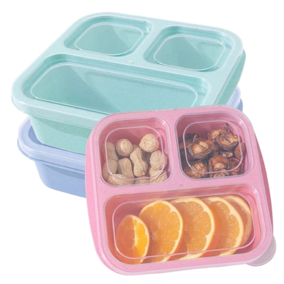 Bxaolu Bento Box, 3 Pack Snack Containers with 3 Compartments for Meal Prep, On-the-Go [Picnic, Travel], Lunchable Container Reusable and BPA-Free, Pink
