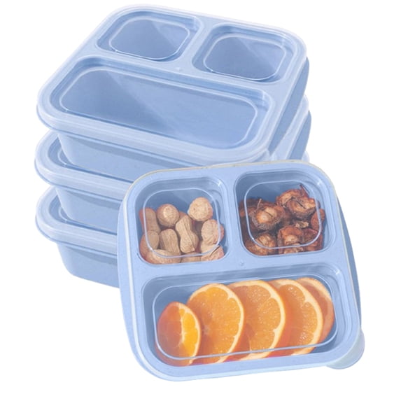 Bxaolu Bento Box, 4 Pack 3 Compartments Meal Prep Containers Reusable Lunch Containers, Food Storage Containers With Lids, Stackable Snack Boxes for Office, Work, and Travel, Blue