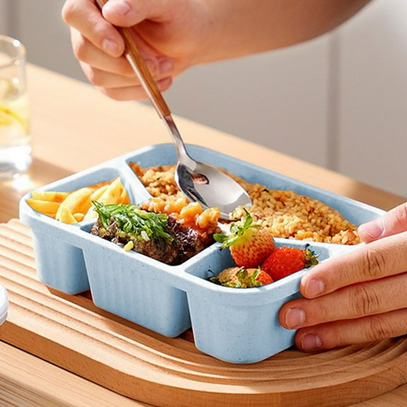 Bxaolu Bento Lunch Box, 4 Compartment Meal Prep Containers, Lunch Box for Adult, Plastic Reusable Food Storage Containers - Stackable, Suitable for Companies,Work and Travel (1Pack, Blue)