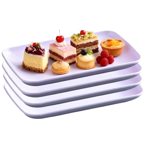 Bxaolu Big Rectangular Dinner Plates, 9.6" Unbreakable Wheat Straw Plates, Reusable Durable Lightweight Salad Plate for Fruits, Snack, Pasta, Cake, Dessert, Dishes (4Pack, Purple)