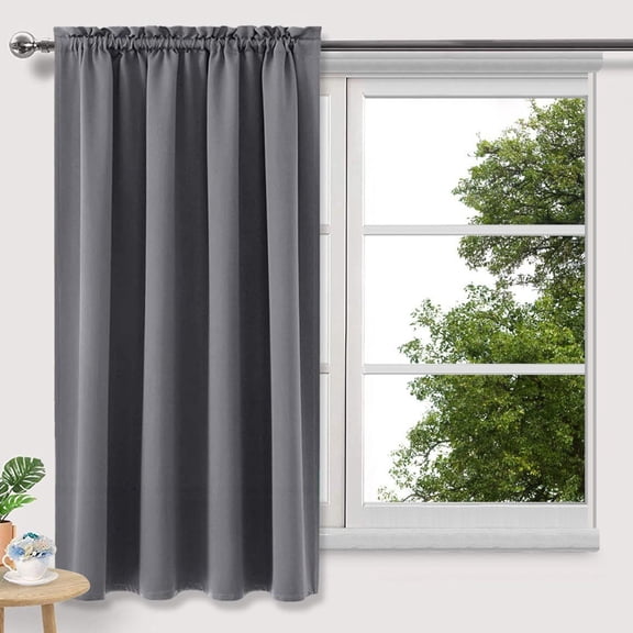 Bxaolu Blackout Curtains for Bedroom 63 Inch Length 1 Panels, Solid Thermal Insulated Energy Saving Rod Pocket Window Treatment Curtains Blackout Drapes, W38 x L63 Inch, Gray