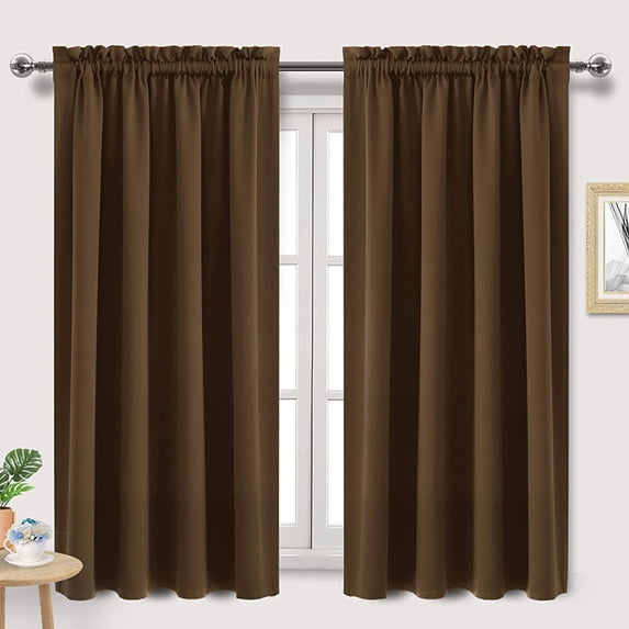 Bxaolu Blackout Curtains for Bedroom 63 Inch Length 2 Panels Set, Solid Thermal Insulated Energy Saving Rod Pocket Window Treatment Curtains Blackout Drapes, W38 x L63 Inch, Brown