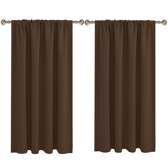 Bxaolu Blackout Curtains for Bedroom 63 Inch Length 2 Panels Set, Solid Thermal Insulated Energy Saving Rod Pocket Window Treatment Curtains Blackout Drapes, W38 x L63 Inch, Brown