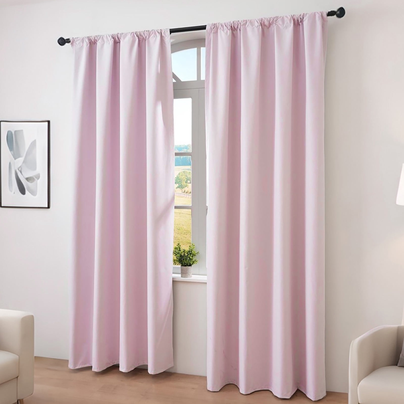 Bxaolu Blackout Curtains for Bedroom - Natural Linen Curtains 53 X 102 inch, Thermal Insulated Blackout 2 Panels Curtains Drapes, Rod Pocket, Darkening Privacy for Living Room, Pink