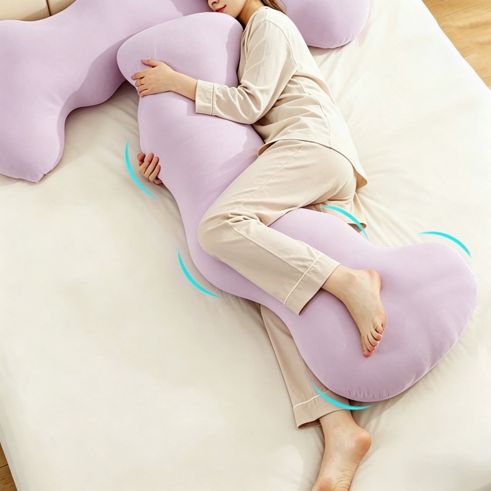 Bxaolu Body Cooling Pillow, Wave Curve Side Sleeper Pillow, Ergonomic, Cooling Side Sleeper Body Pillow, 39.37*18.89in Body Support Pillow for Arms, Hips & Knees, Soft Breathable Fiber Fill