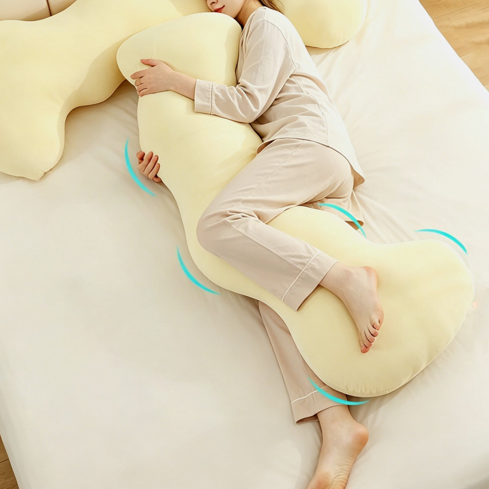 Bxaolu Body Cooling Pillow, Wave Curve Side Sleeper Pillow, Ergonomic, Cooling Side Sleeper Body Pillow, 39.37*18.89in Body Support Pillow for Arms, Hips & Knees, Soft Breathable Fiber Fill