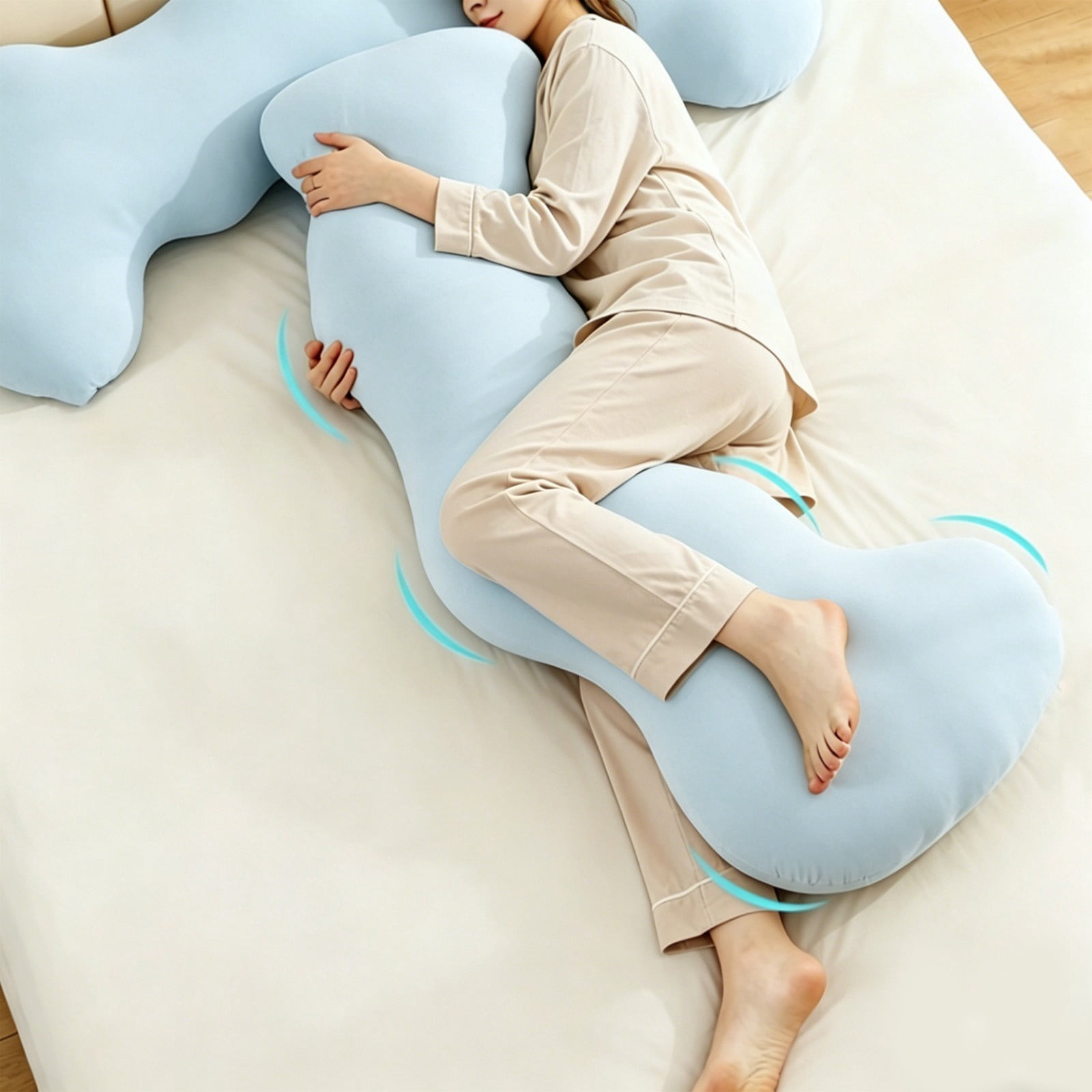 Bxaolu Body Cooling Pillow, Wave Curve Side Sleeper Pillow, Ergonomic, Cooling Side Sleeper Body Pillow, 39.37*18.89in Body Support Pillow for Arms, Hips & Knees, Soft Breathable Fiber Fill