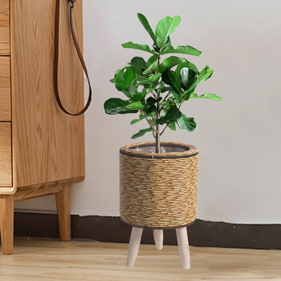 Bxaolu Boho Rattan Plant Stand – 1Pack Handwoven Rattan Modern Floor Planter Stand for Indoor Plants, Large Farmhouse Decor, Sturdy Plant Basket for Living Room Balcony Housewarming Gift, Yellow
