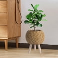 thumbnail image 1 of Bxaolu Boho Rattan Plant Stand –7.7" Small Handwoven Wicker Modern Floor Planter Stand for Indoor Plants, Large Farmhouse Decor, Sturdy Wood Leg and Rope Design, Housewarming Gift Home Decor, 1 of 7