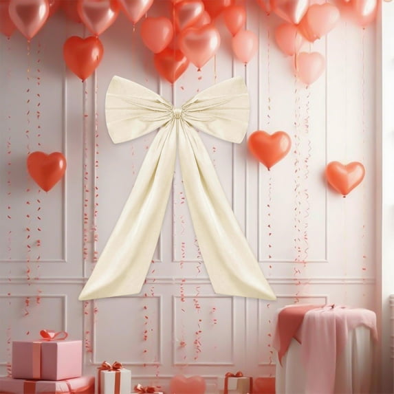 Bxaolu Bow Birthday Decorations Coquette Party Backdrop Big Bow Themed Room Large Bows Wall Decor Ormanents Giant Door Wedding Engagement Bachelorette Bridal Christmas Tree Decoration,Beige