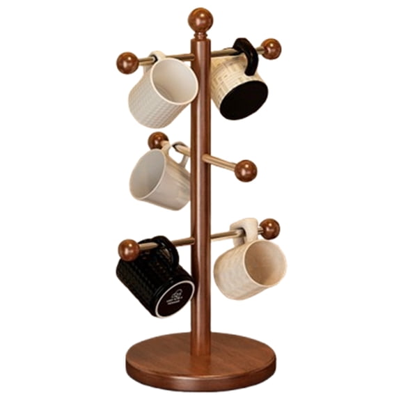 Bxaolu Brown Coffee Mug Tree, Updated Thick Bamboo Mug Holder Base,Coffee Cup Stand Mug Holders with 6 Adjustable Hooks for Countertop Cup Rack Organizer Stand (Brown)