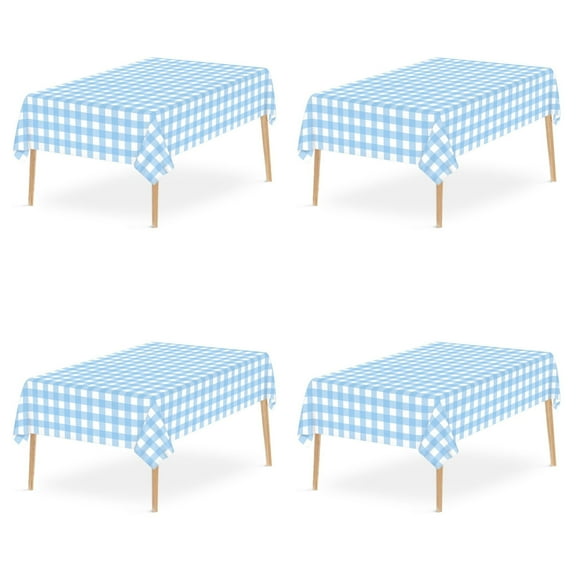 Bxaolu Buffalo Disposable Table Cloth, 54 x 108 Inch Waterproof Plastic Tablecloth, Rectangle Plaid Checkered Table Covers for Picnic, Birthday, Party, Light Blue