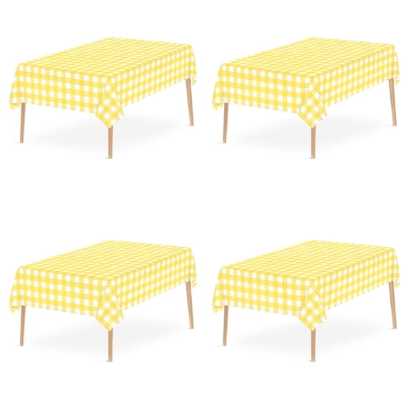 Bxaolu Buffalo Disposable Table Cloth, 54 x 108 Inch Waterproof Plastic Tablecloth, Rectangle Plaid Checkered Table Covers for Picnic, Birthday, Party, Yellow