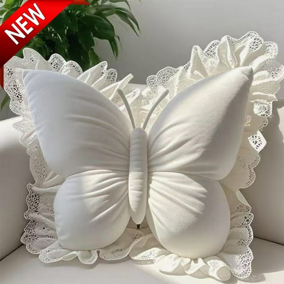 Bxaolu Butterfly Pillow Decorative Butterfly Shaped Throw Pillows 17.7" x 15.7" Cute Plush Cushion Velvet Decor for Bedroom Living Room Sofa Couch, White
