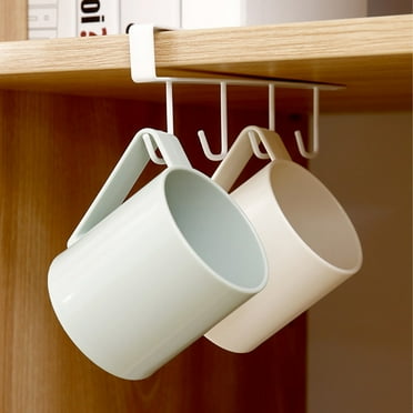 Bxaolu Under Cabinet Mug Hanger, Metal Mug Hooks Coffee Cup Holder with 4 Hooks Simple Coffee Mug Organizer for Cabinet Shelf Modern Mug Storage Display Rack for Kitchen Coffee Bar