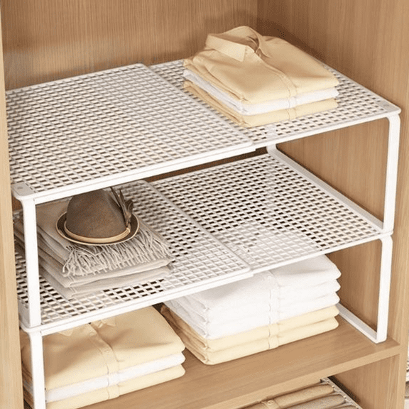 Bxaolu Cabinet Storage Shelf Rack, Expandable Metal Rustproof Kitchen Counter and Cabinet Shelf, Storage Rack Organizer Space Saver for Kitchen, Fridge, Cabinet, Bathroom (2Pack-White, 10.5-15")