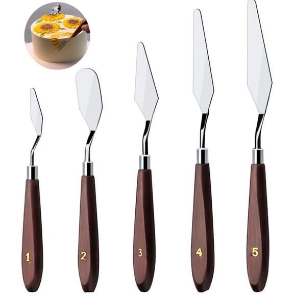 Bxaolu Cake Cream Spatula 5 Pieces, Stainless Steel Cake Apatula with Frosting Icing Decorating Knife Art Painting Baking Pastry Tool Palette Knife for Cake Fondant Chocolate (5 Pcs)