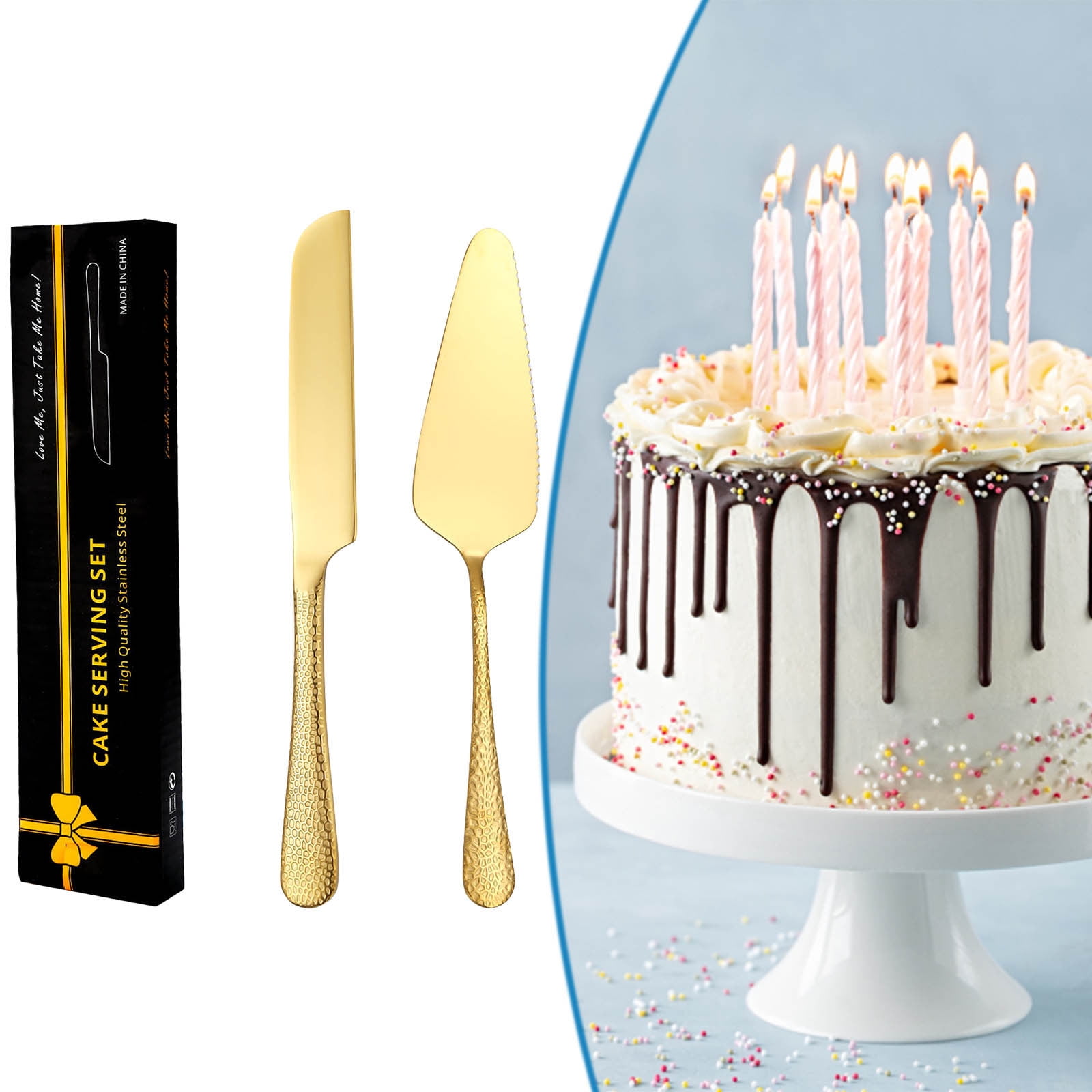 Bxaolu Cake Cutting Set for Wedding, Stainless Steel Cake Knife and