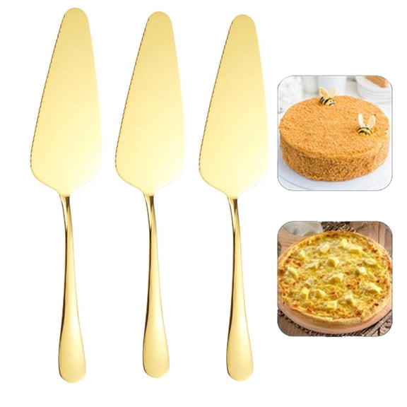 Bxaolu Cake Pie Servers Set, Stainless Steel Pizza Cake Slicer Server, Cake Cutter with Serrated Edges for Kitchens Restaurants Brithday Parties,Set of 3 (Gold)