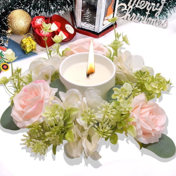 Bxaolu Candle Rings Artificial Wreath Small Boho Wreath Pillar Candle Holder for Spring Summer Christmas Wedding Home Door Tabletop Decoration