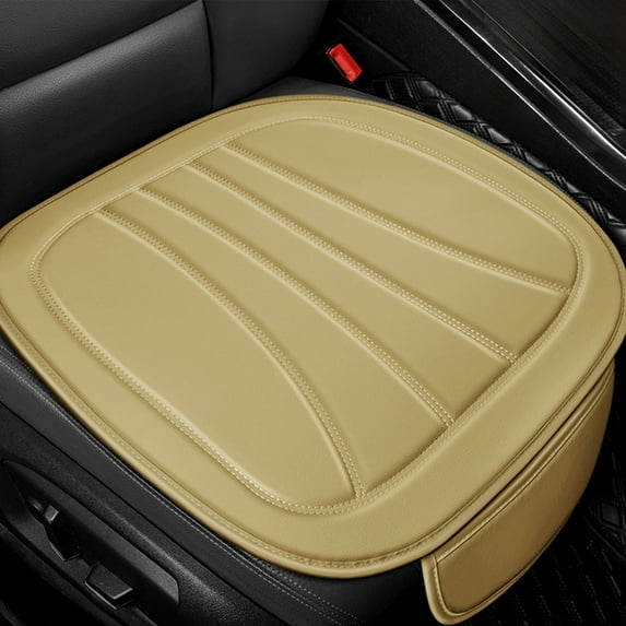 Bxaolu Car Seat Cushion PU Leather Seat Cushion for Cars Trucks SUV, Full Padded Car Seat Cover with Storage Pockets, Premium Automotive Seat Cover for Front Seat, Beige