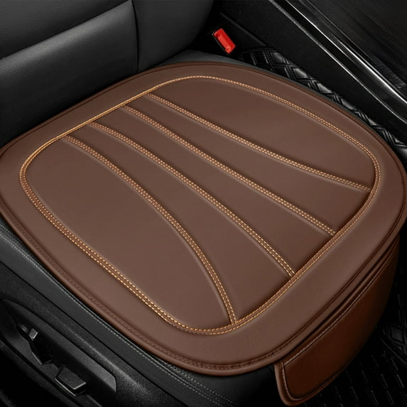 Bxaolu Car Seat Cushion PU Leather Seat Cushion for Cars Trucks SUV, Full Padded Car Seat Cover with Storage Pockets, Premium Automotive Seat Cover for Front Seat, Coffee
