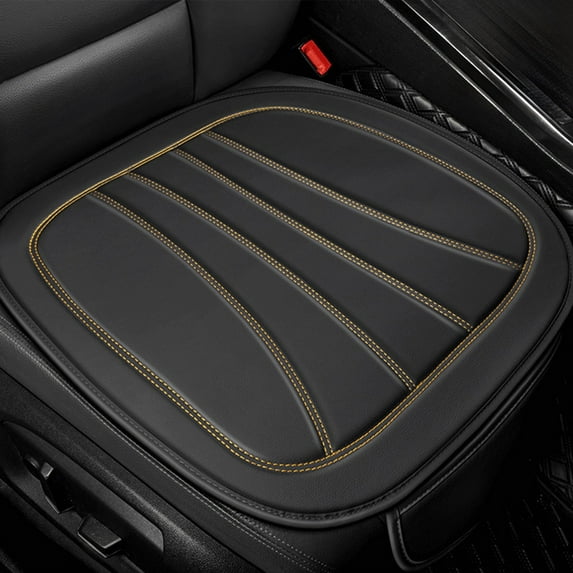 Bxaolu Car Seat Cushion PU Leather Seat Cushion for Cars Trucks SUV, Full Padded Car Seat Cover with Storage Pockets, Premium Automotive Seat Cover for Front Seat, Gold