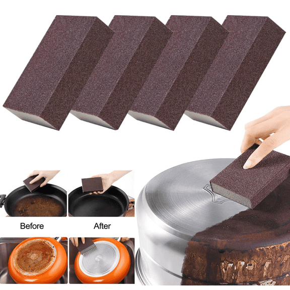 Bxaolu Carborundum Sponge Nano Emery Sponges Caspian Stone Pot Clean Brush Rust Eraser Grit Scouring Pads Pot Cleaning Pads for Kitchen Cleaner Tool, 4Pack