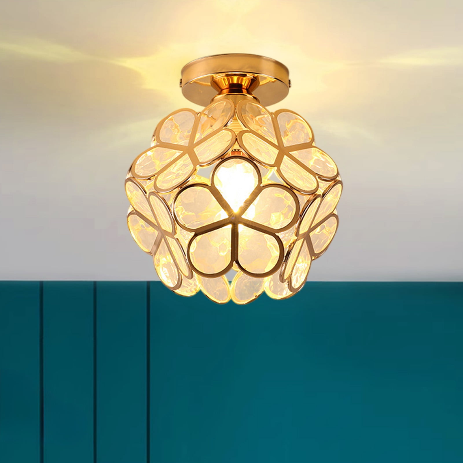 Bxaolu Ceiling Light Fixtures, Petals Style PVC Plastic Ceiling Pendant Light with 8-inch Wide Lampshade for Hallway, Entryway Home Decor (Gold, 1Pack)