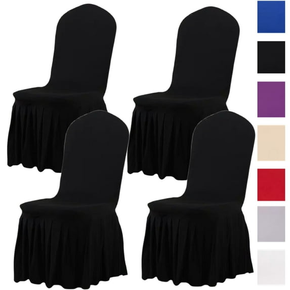 Bxaolu Chair Covers for Dining Room Set of 4 Stretch Chair Slipcovers with Skirt for Kitchen Seat Protectors Wedding Banquet Decor, Elastic, Washable (4PCS, Black)