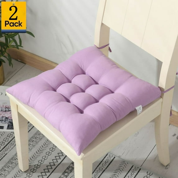 Bxaolu Chair Cushions for Dining Chairs, Seat Cushions for Kitchen Chairs, Indoor Seat Cushions with Ties, Tufted Chair Pads, Non Slip Kitchen Chair Cushions Set of 2, 15.5" x 15.5", Light Purple