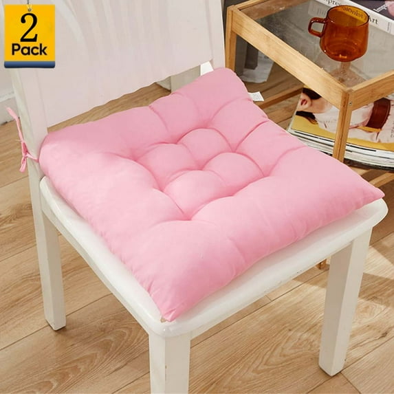 Bxaolu Chair Cushions for Dining Chairs, Seat Cushions for Kitchen Chairs, Indoor Seat Cushions with Ties, Tufted Chair Pads, Non Slip Kitchen Chair Cushions Set of 2, 15.5" x 15.5", Pink