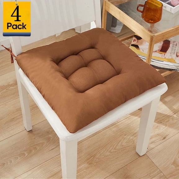 Bxaolu Chair Cushions for Dining Chairs, Seat Cushions for Kitchen Chairs, Indoor Seat Cushions with Ties, Tufted Chair Pads, Non Slip Kitchen Chair Cushions Set of 4, 15.5" x 15.5", Khaki