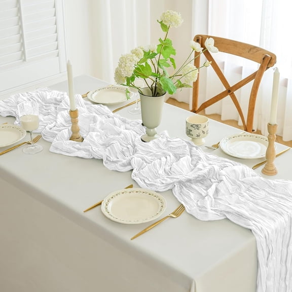 Bxaolu Cheesecloth Table Runner 35.5 x 157.5 inch Gauze Table Runners, Rustic&nbsp;Semi Sheer Boho Cheese Cloth Fabric Table Runner for Wedding,Party,Bridal Shower Decoration, White