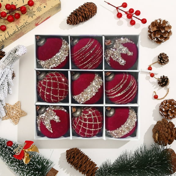 Bxaolu Christmas Ball Ornaments 9 Pcs 3.15" Large Plastic Glitter Hanging Balls for Christmas Tree Xmas Holiday Party Home Décor- Wine