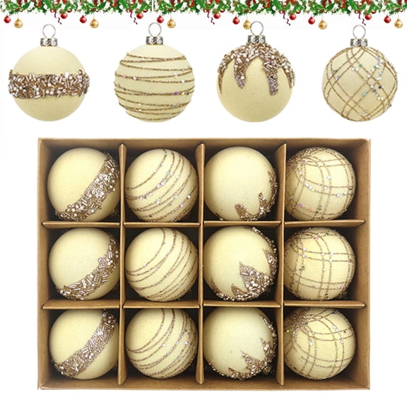Bxaolu Christmas Balls Ornaments, 12 Pcs 2.38 Inch Christmas Tree Decorations for Xmas Tree Hanging, Plastic Ball Ornaments for Festival Home Party Decors, (White)