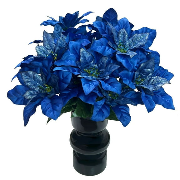 Bxaolu Christmas Decorations - 2 Pack Poinsettias Artificial Christmas Flowers, Fake Blue Velvet Artificial Poinsettias Flowers for Christmas Tree Home Party Porch Yard Indoor Outdoor Décor