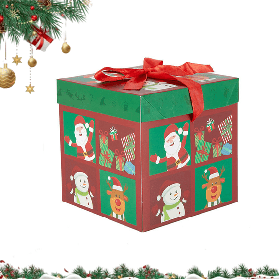 Bxaolu Christmas Gift Boxes with Lid, 3 Sizes/3.95/5.92/7.9 Inch, Square Stackable, Candy Cane Paper Box with Red Bow, Gift Wrapping Christmas Holiday New Year Presents Party Favor Boxes.(Green)