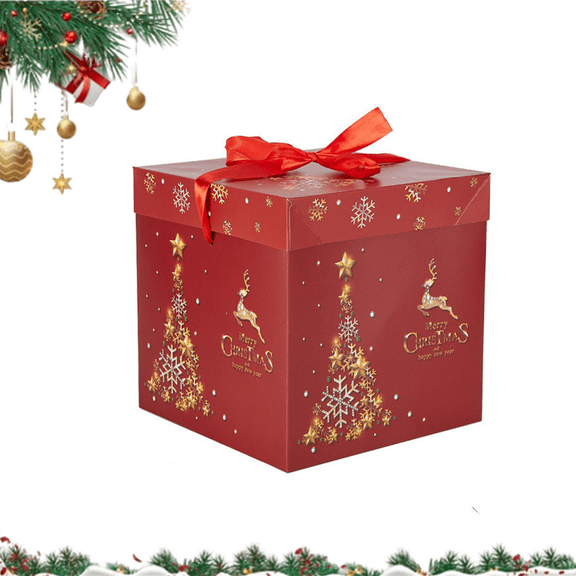 Bxaolu Christmas Gift Boxes with Lid, 3 Sizes/3.95/5.92/7.9 Inch, Square Stackable, Candy Cane Paper Box with Red Bow, Gift Wrapping Christmas Holiday New Year Presents Party Favor Boxes.(Red)