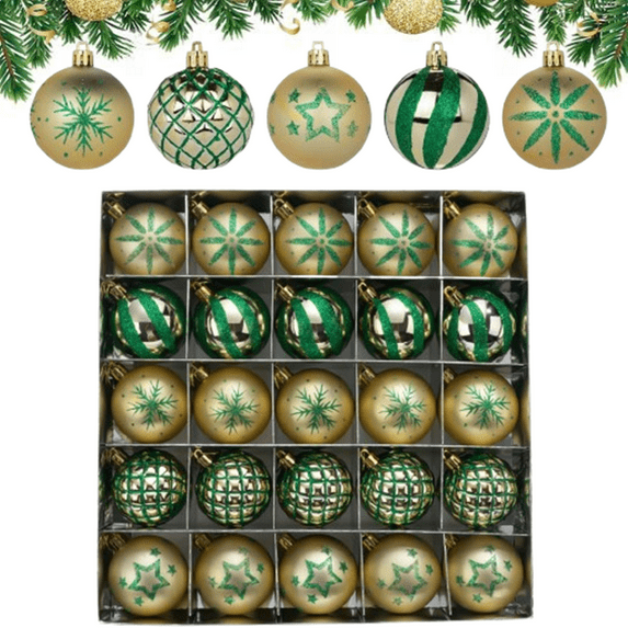 Bxaolu Christmas Ornaments Balls - 25 Pcs 2.35 Inch Shatterproof Plastic Christmas Balls Sets, Red, Green, White Small Christmas Tree Balls Hanging Ornaments for Holiday Party Christmas Decor
