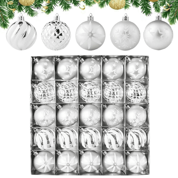 Bxaolu Christmas Ornaments Balls - 25 Pcs 2.35 Inch Shatterproof Plastic Christmas Balls Sets, Red, Green, White Small Christmas Tree Balls Hanging Ornaments for Holiday Party Christmas Decor